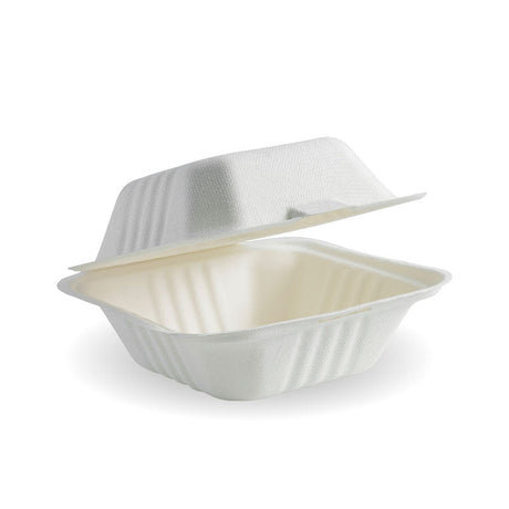 6″ square bagasse clamshell takeaway food container