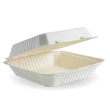 9 x 9″ extra large bagasse clamshell takeaway food container