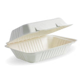 9 x 6″ large bagasse clamshell takeaway food container