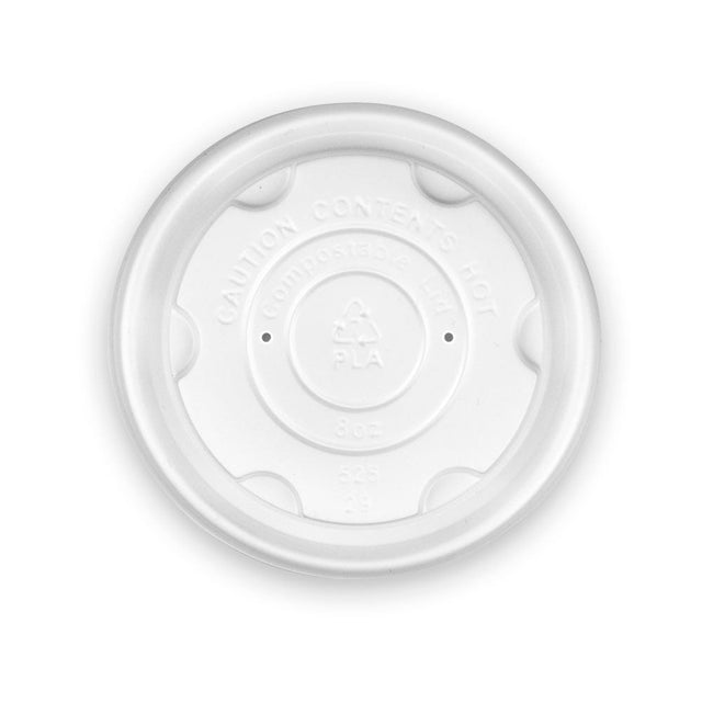 PLA lids to fit 8oz white compostable takeaway soup bowl